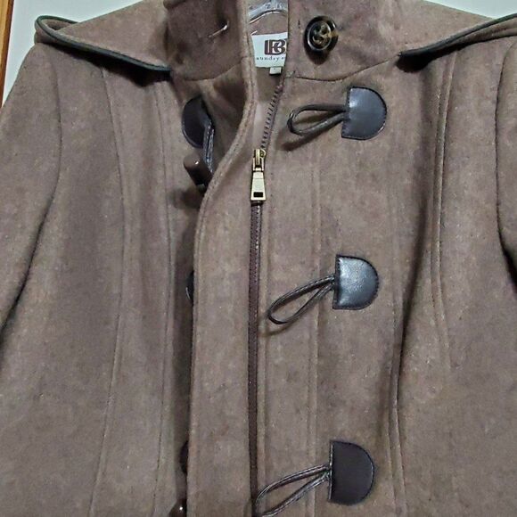 Laundry by Design Womens Large Hooded Wool Blend Toggle Front Duffle Coat Brown - Picture 5 of 12